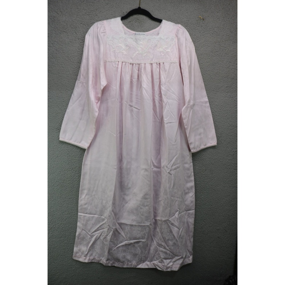 Miss Elaine Long Sleeve Floral Embroidered Long Nightgown-Small-Feminine-Soft